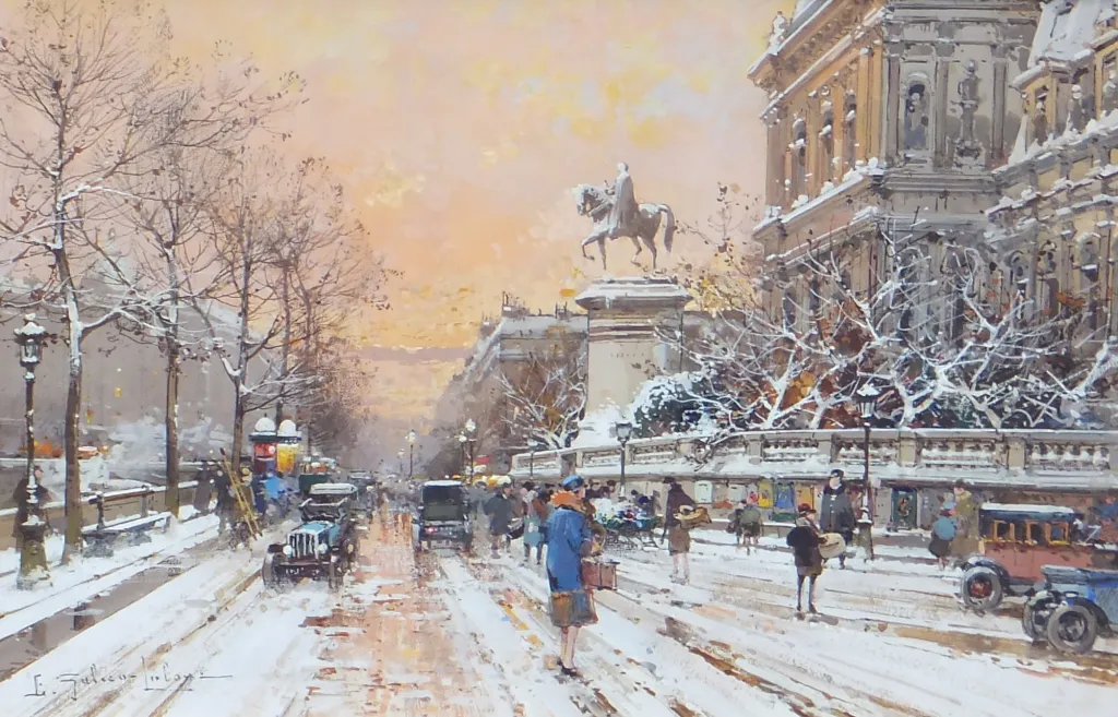 Eugene Galien-Laloue - Quai de l’Hotel de Ville sos la neige