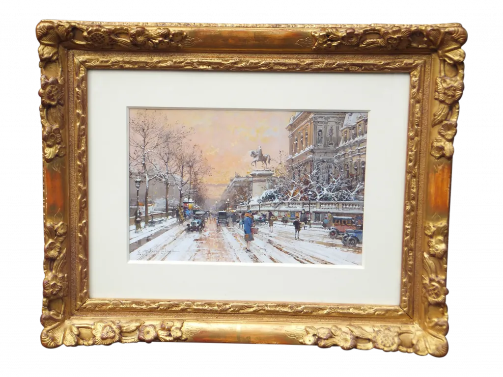 Eugene Galien-Laloue - Quai de l’Hotel de Ville sos la neige (framed)