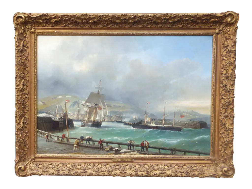 Julius Hintz  - Dover harbour and castle (framed)