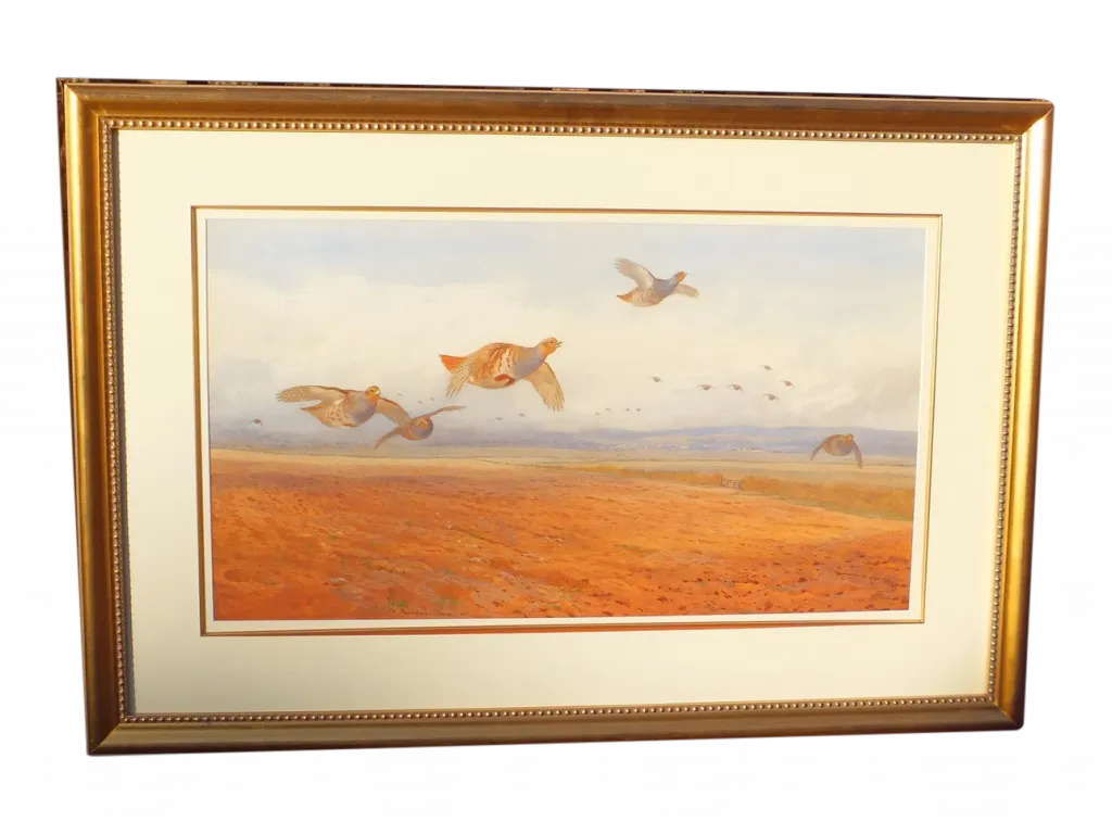 Archibald Thorburn - Grey Partridge in Flight (framed)